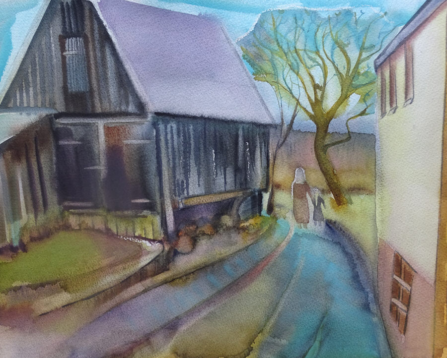 Szene in Nordhalben, Aquarell, 2018, Elena Ustinova