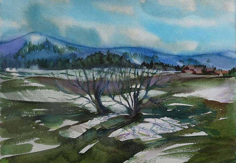 Aquarell Landschaft Winter